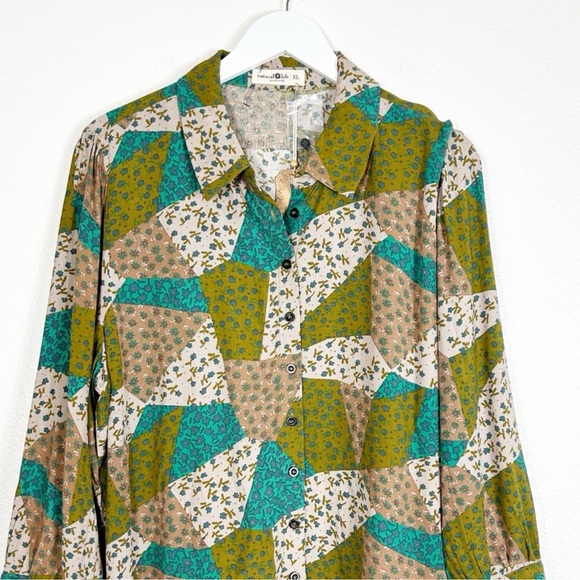 NWT Natural Life Twiggy patchwork button up shirt dress size XL NEW - Picture 3 of 9